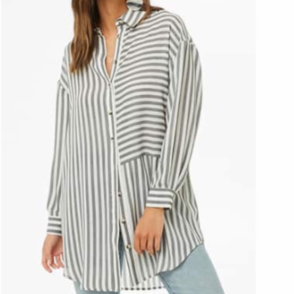 Grey/white striped longline shirt